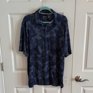 Walter Hagen Dark Blue Leaf Fern Pattern Polo Shirt Size Large